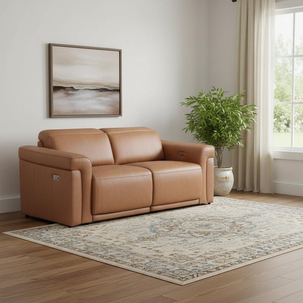 73" Chestnut and Black Italian Leather Power Reclining Loveseat