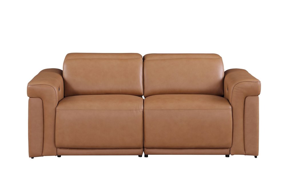 73" Chestnut and Black Italian Leather Power Reclining Loveseat