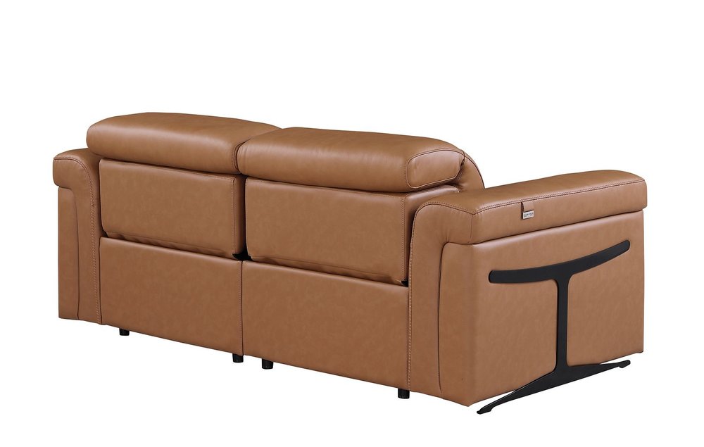 73" Chestnut and Black Italian Leather Power Reclining Loveseat