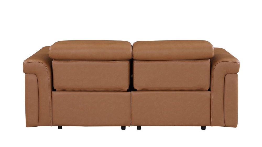 73" Chestnut and Black Italian Leather Power Reclining Loveseat