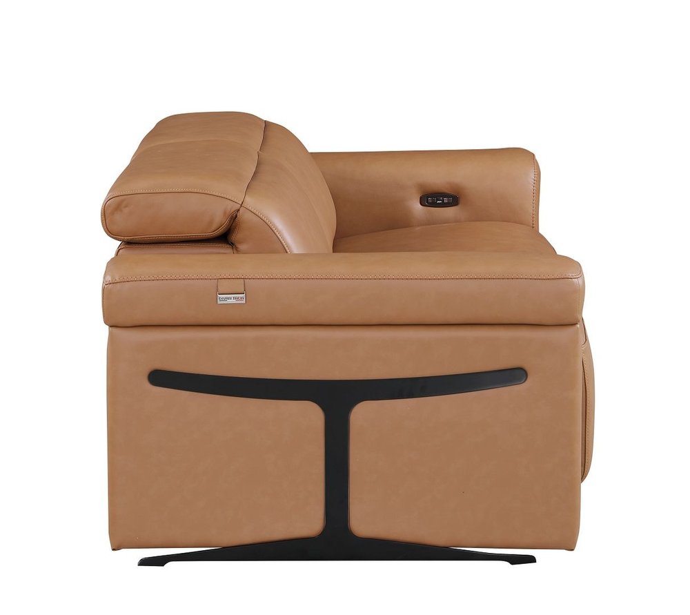 73" Chestnut and Black Italian Leather Power Reclining Loveseat
