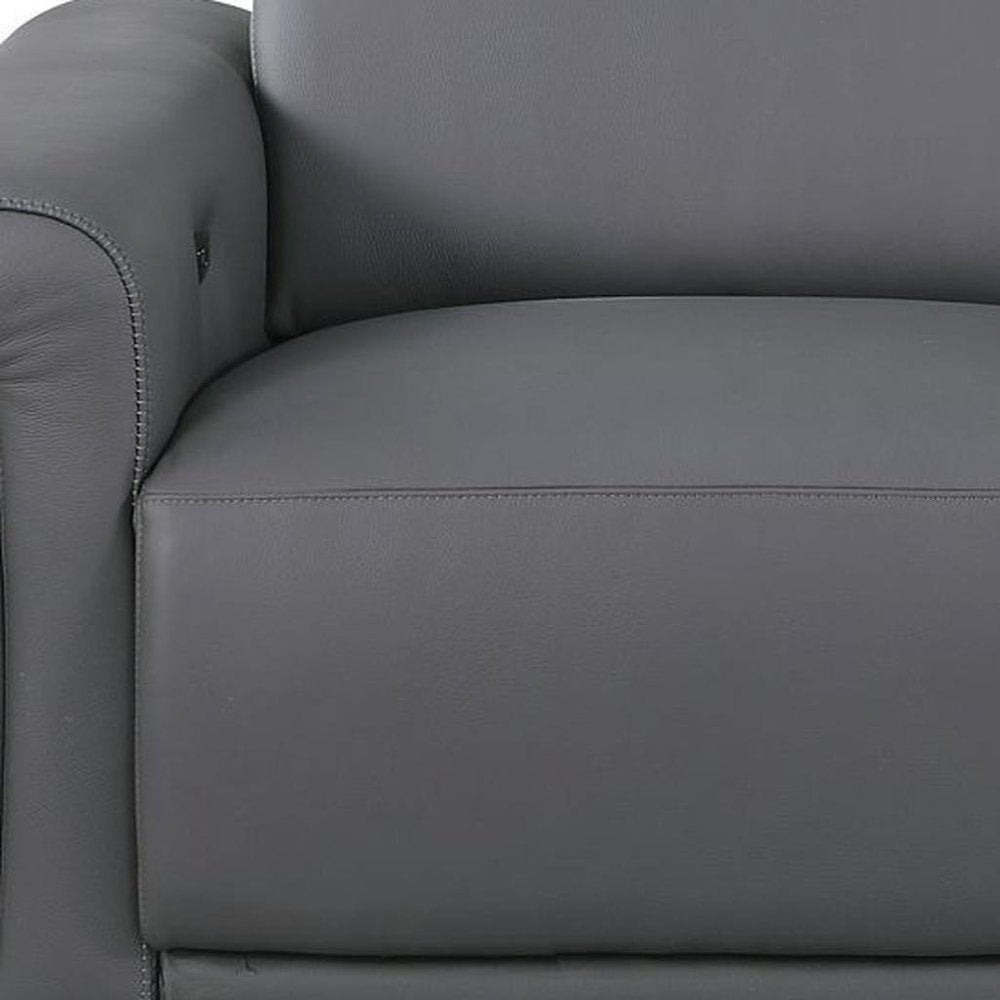 73" Dark Gray and Black Italian Leather Power Reclining Loveseat
