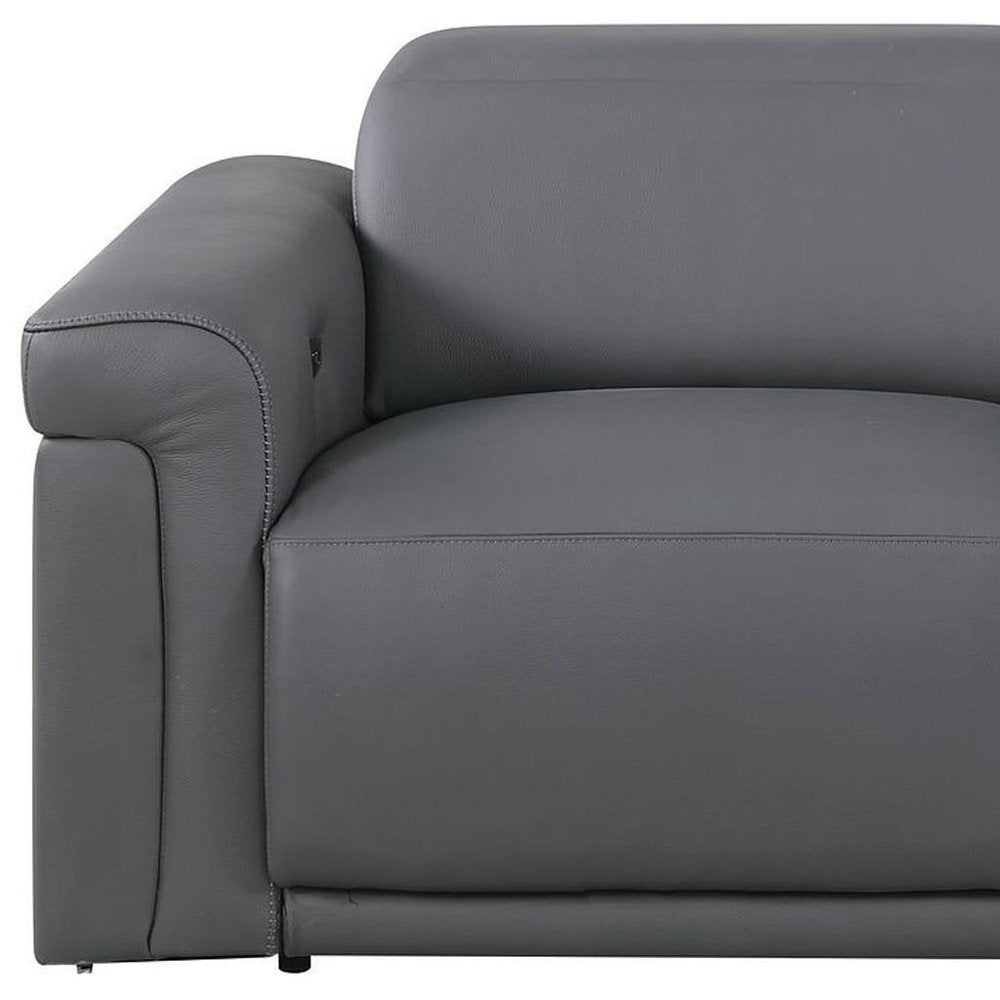 73" Dark Gray and Black Italian Leather Power Reclining Loveseat