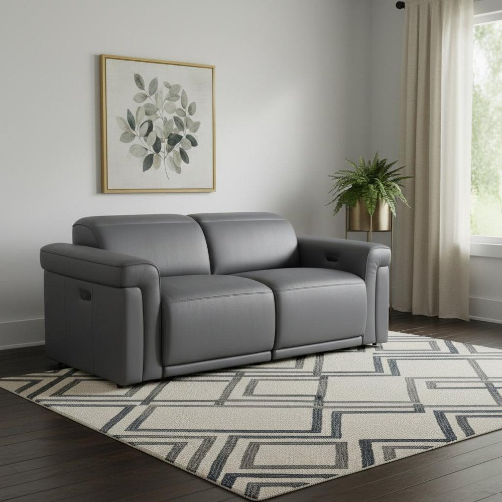 73" Dark Gray and Black Italian Leather Power Reclining Loveseat