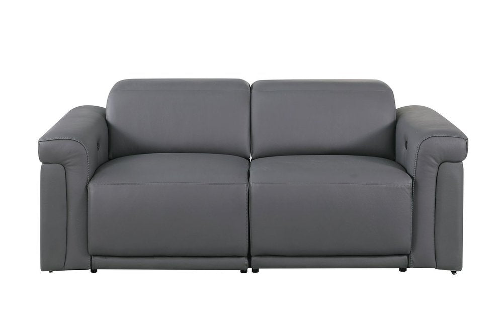 73" Dark Gray and Black Italian Leather Power Reclining Loveseat
