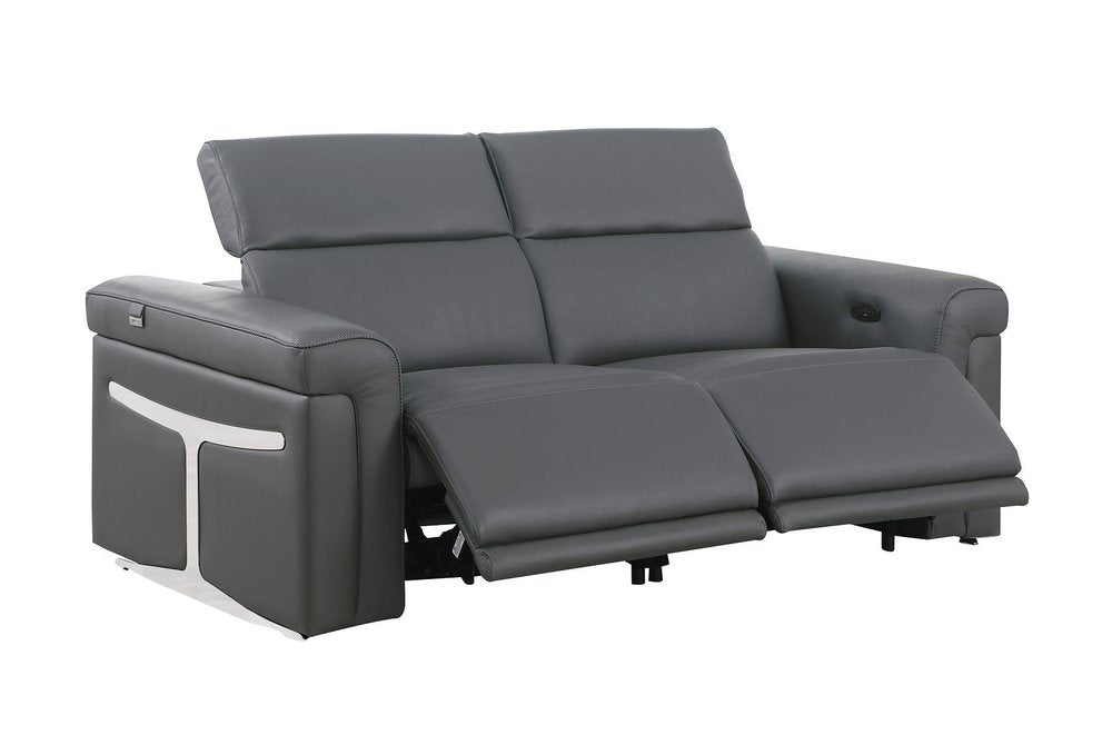 73" Dark Gray and Black Italian Leather Power Reclining Loveseat