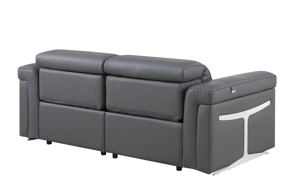 73" Dark Gray and Black Italian Leather Power Reclining Loveseat