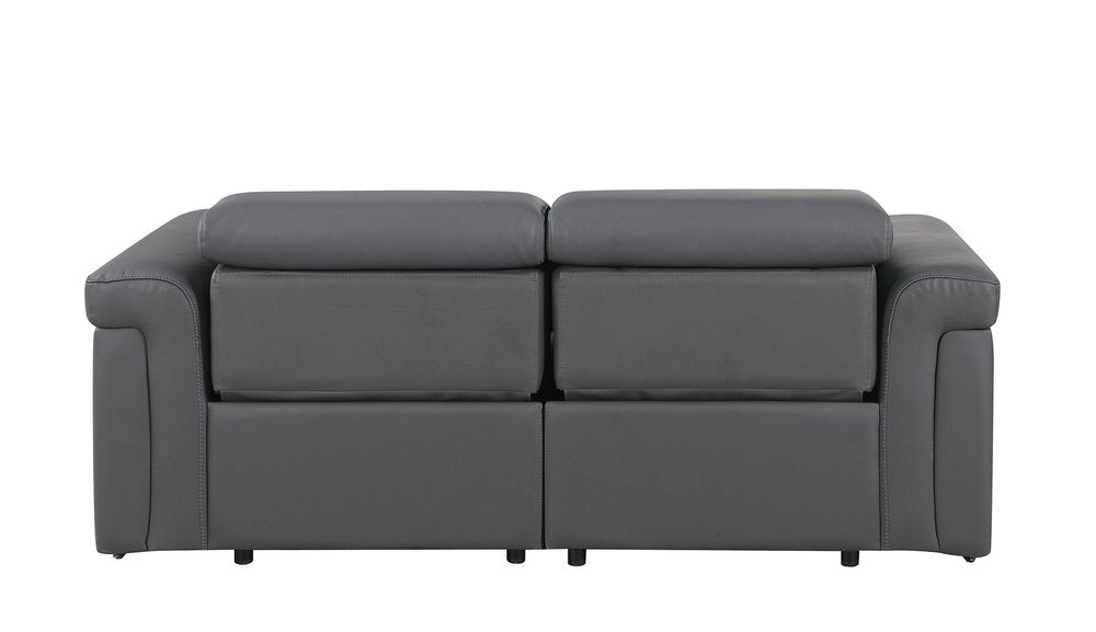 73" Dark Gray and Black Italian Leather Power Reclining Loveseat