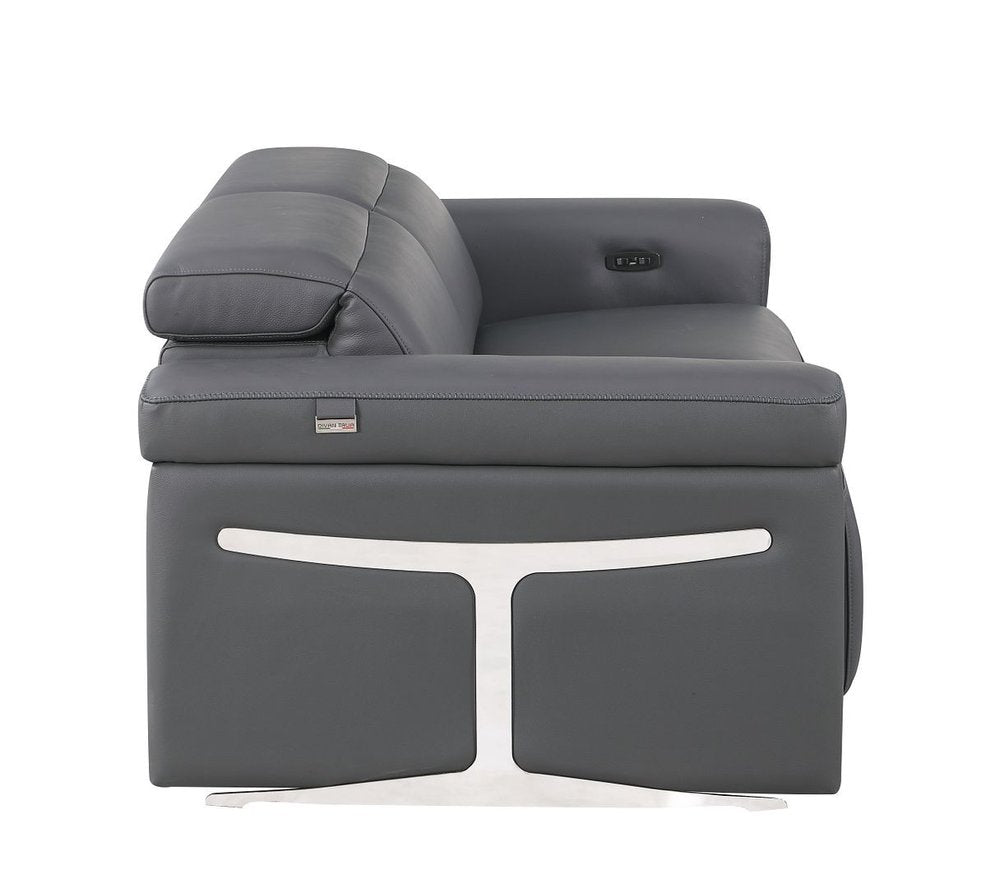 73" Dark Gray and Black Italian Leather Power Reclining Loveseat