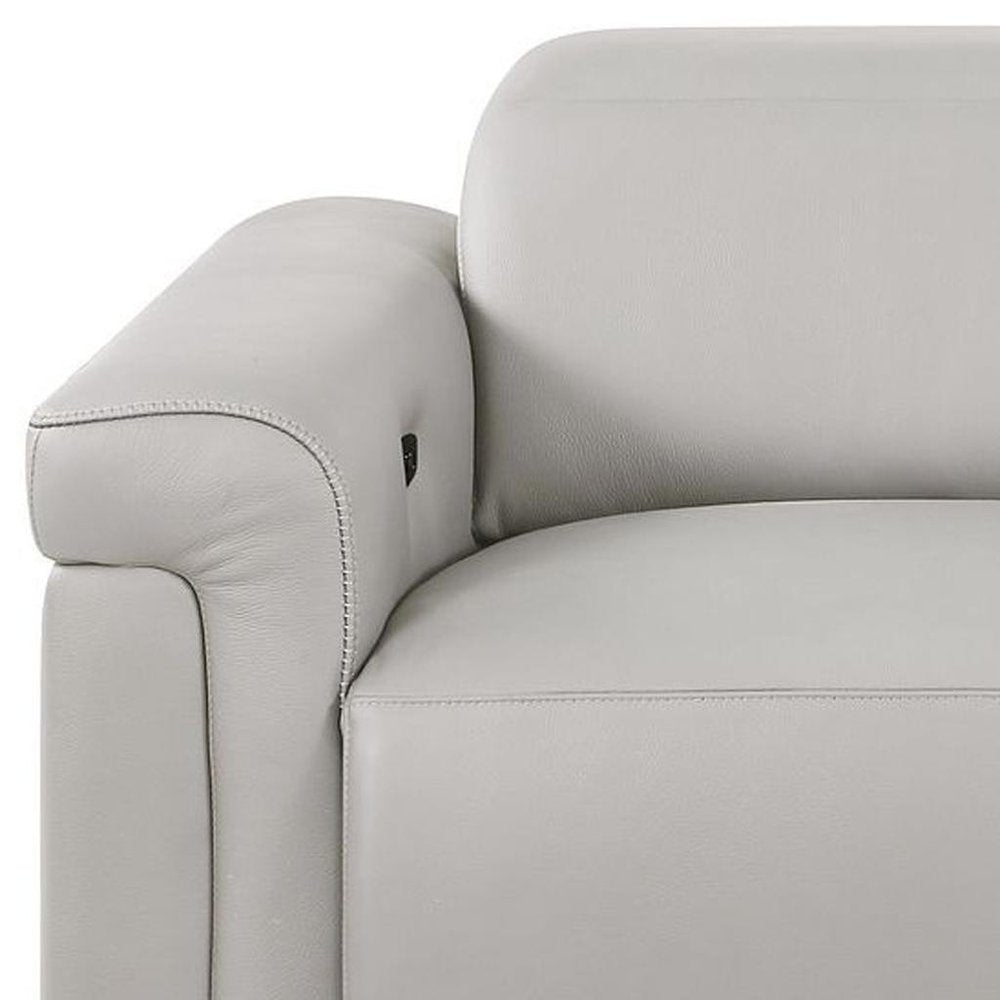 73" Light Gray and Black Italian Leather Power Reclining Loveseat