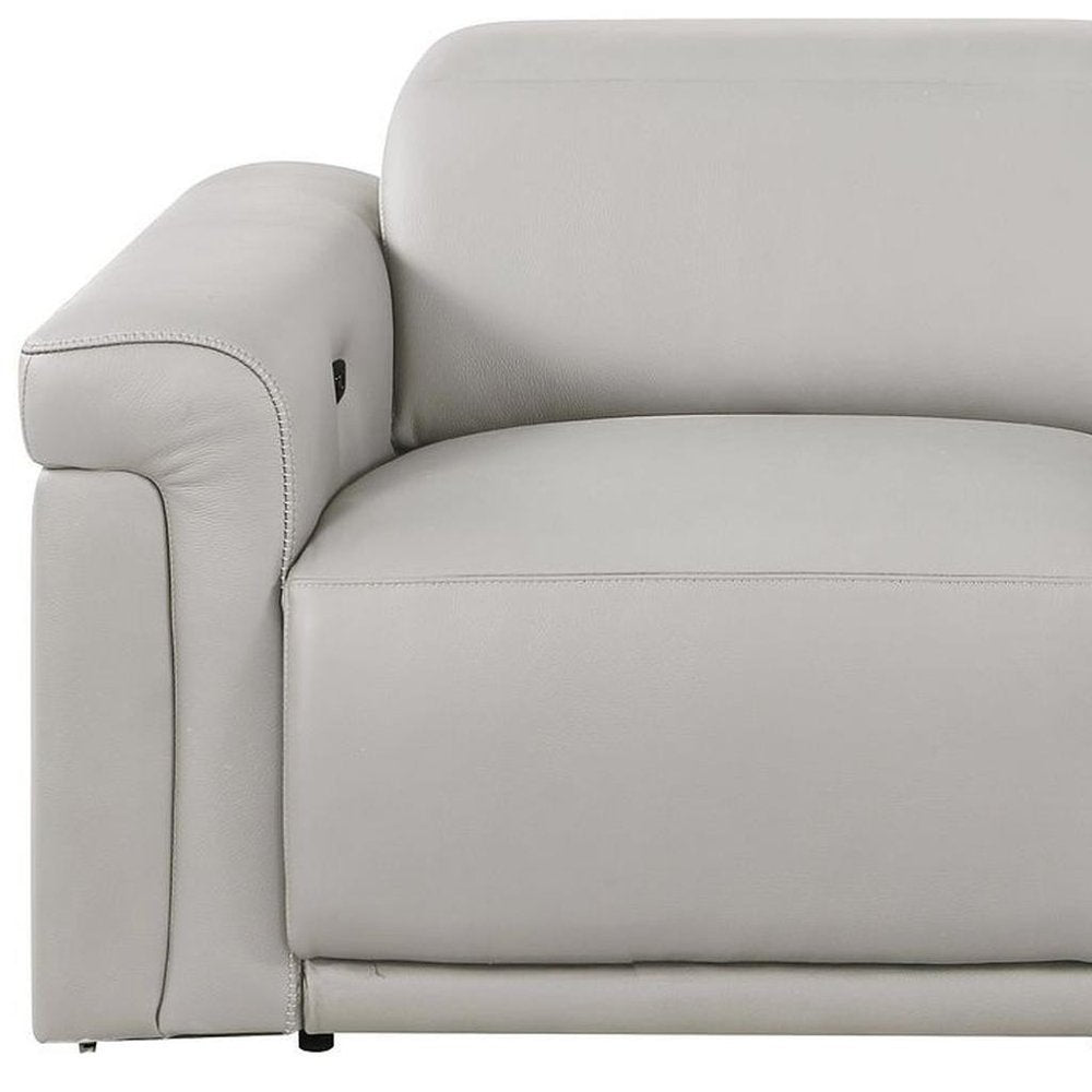 73" Light Gray and Black Italian Leather Power Reclining Loveseat