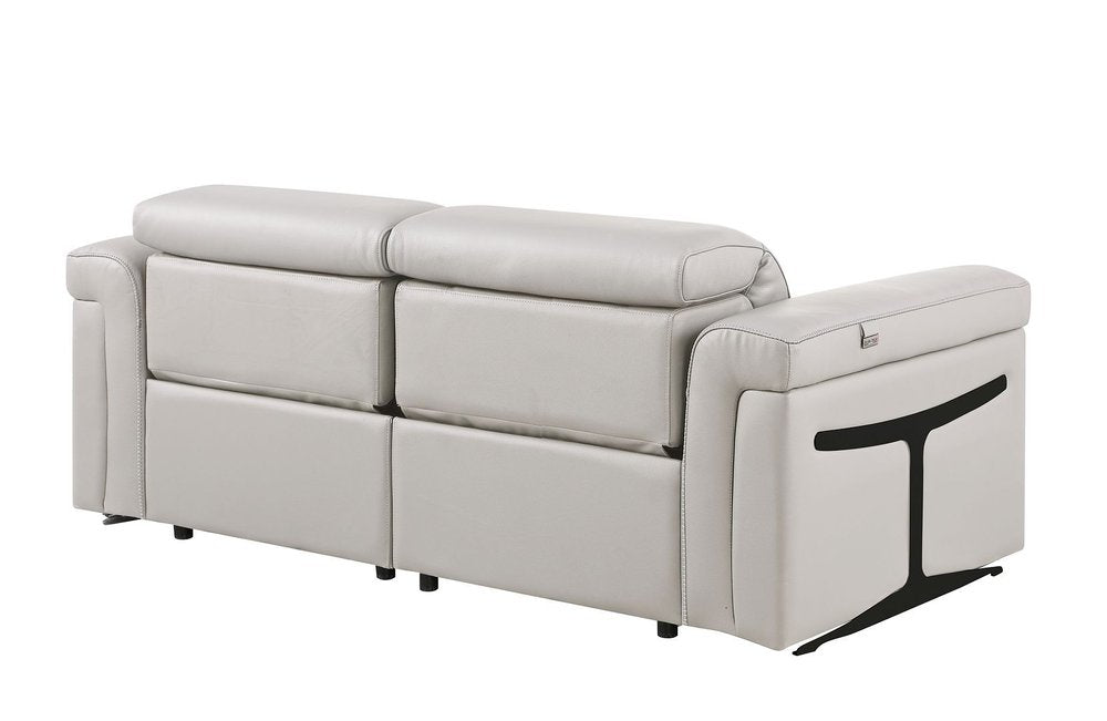 73" Light Gray and Black Italian Leather Power Reclining Loveseat