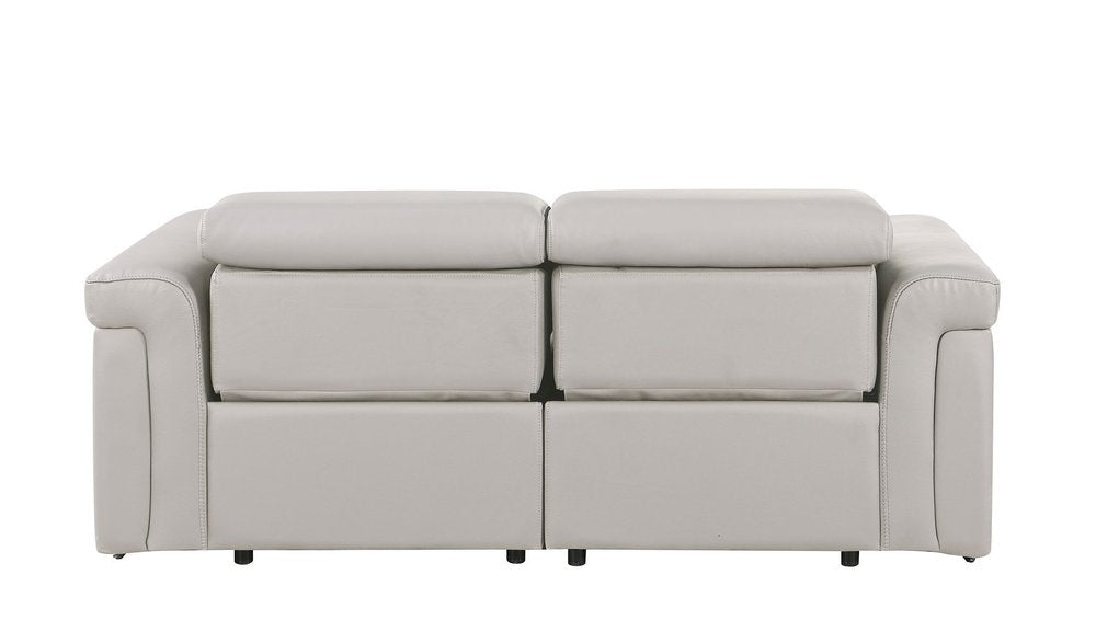 73" Light Gray and Black Italian Leather Power Reclining Loveseat