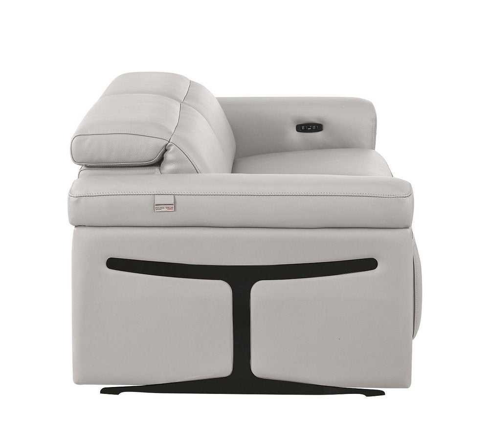 73" Light Gray and Black Italian Leather Power Reclining Loveseat