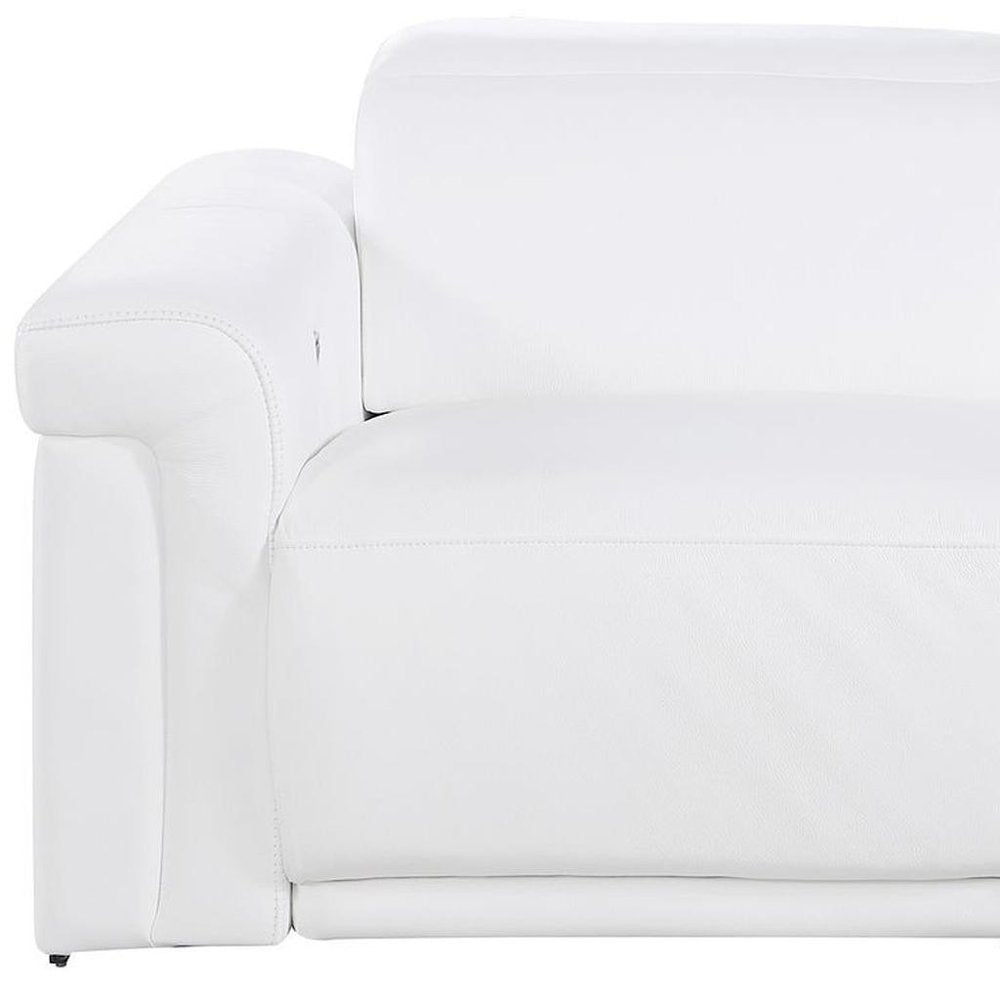 73" White and Black Italian Leather Power Reclining Loveseat