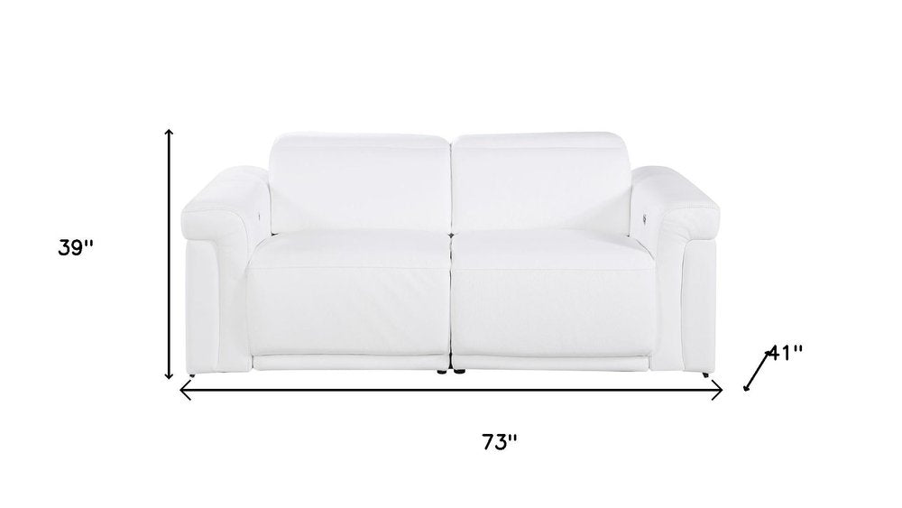 73" White and Black Italian Leather Power Reclining Loveseat