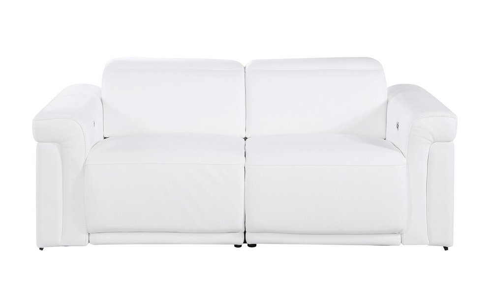 73" White and Black Italian Leather Power Reclining Loveseat