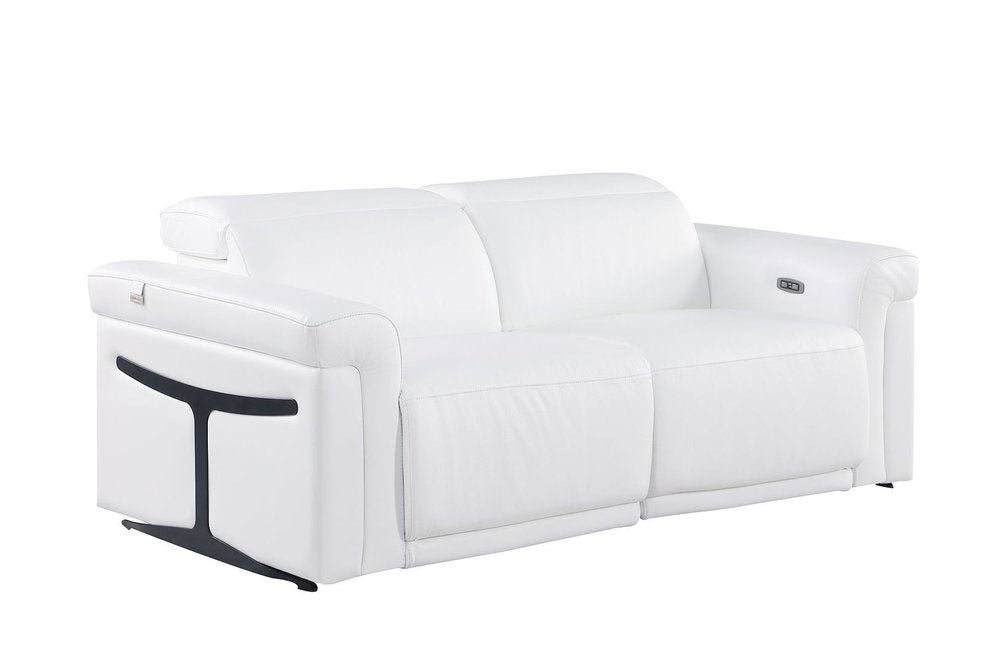 73" White and Black Italian Leather Power Reclining Loveseat