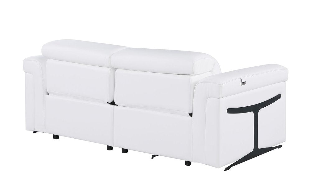 73" White and Black Italian Leather Power Reclining Loveseat