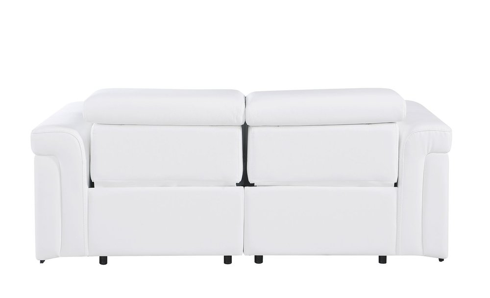 73" White and Black Italian Leather Power Reclining Loveseat