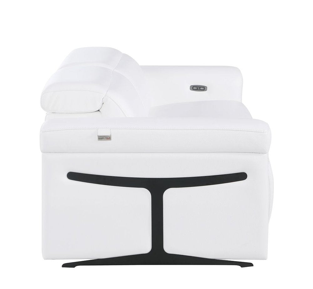 73" White and Black Italian Leather Power Reclining Loveseat