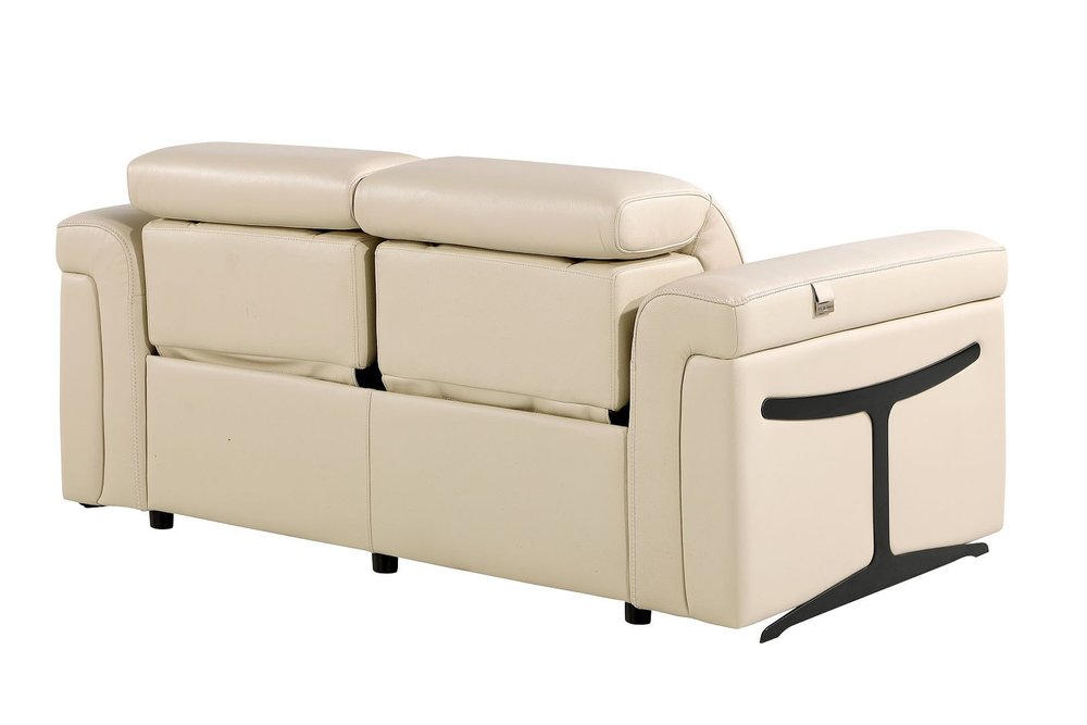 65" Cream and Black Italian Leather Power Reclining Loveseat