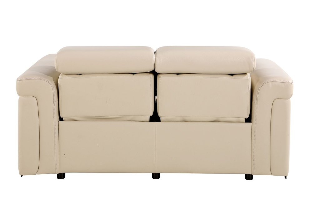 65" Cream and Black Italian Leather Power Reclining Loveseat