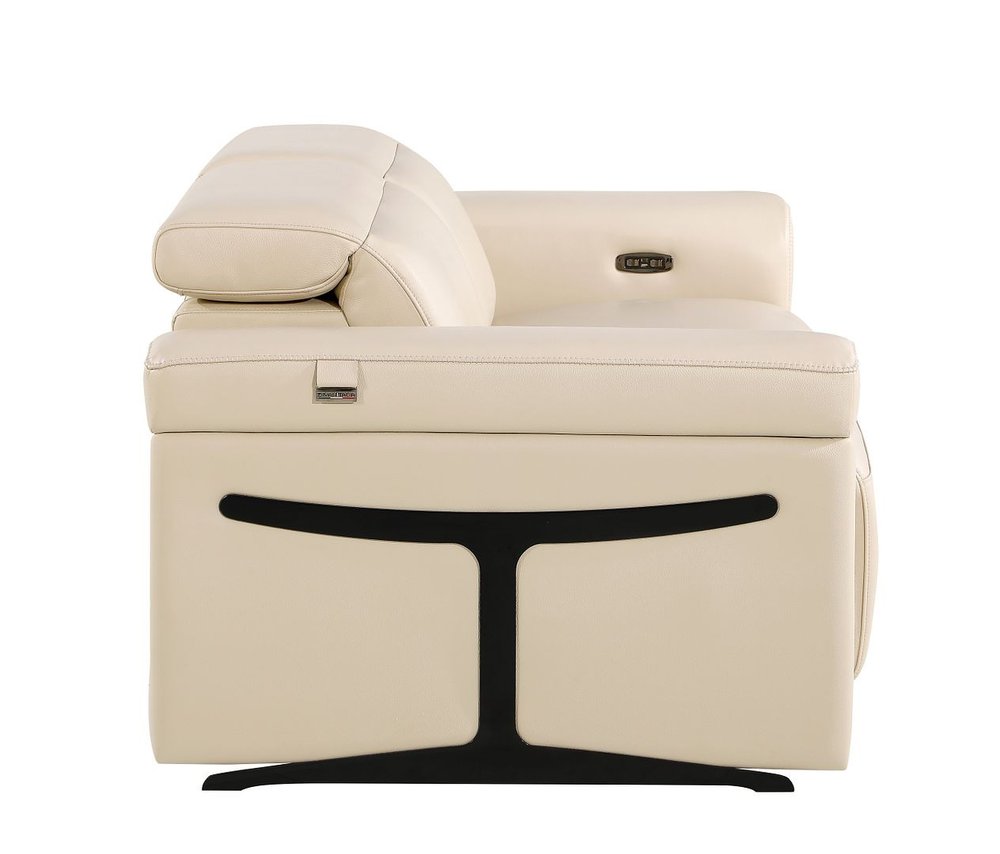 65" Cream and Black Italian Leather Power Reclining Loveseat