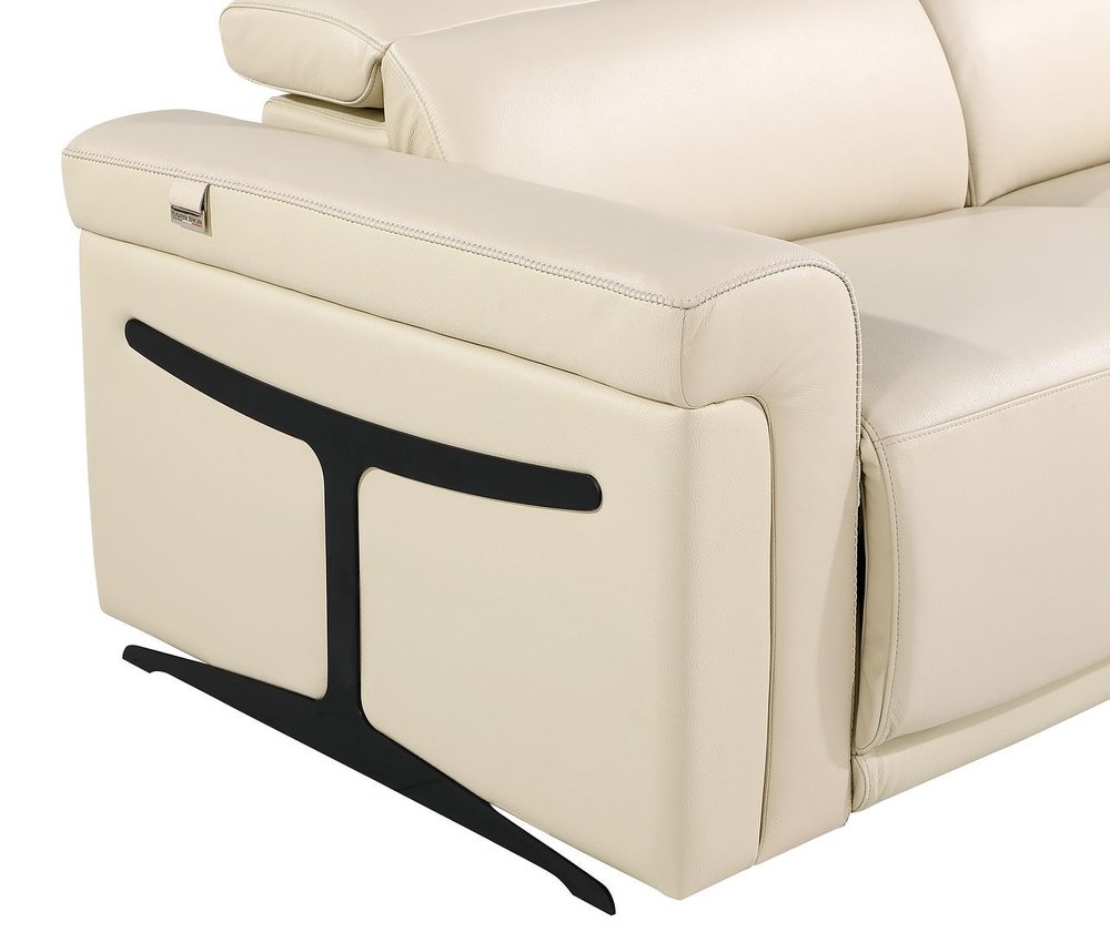 65" Cream and Black Italian Leather Power Reclining Loveseat