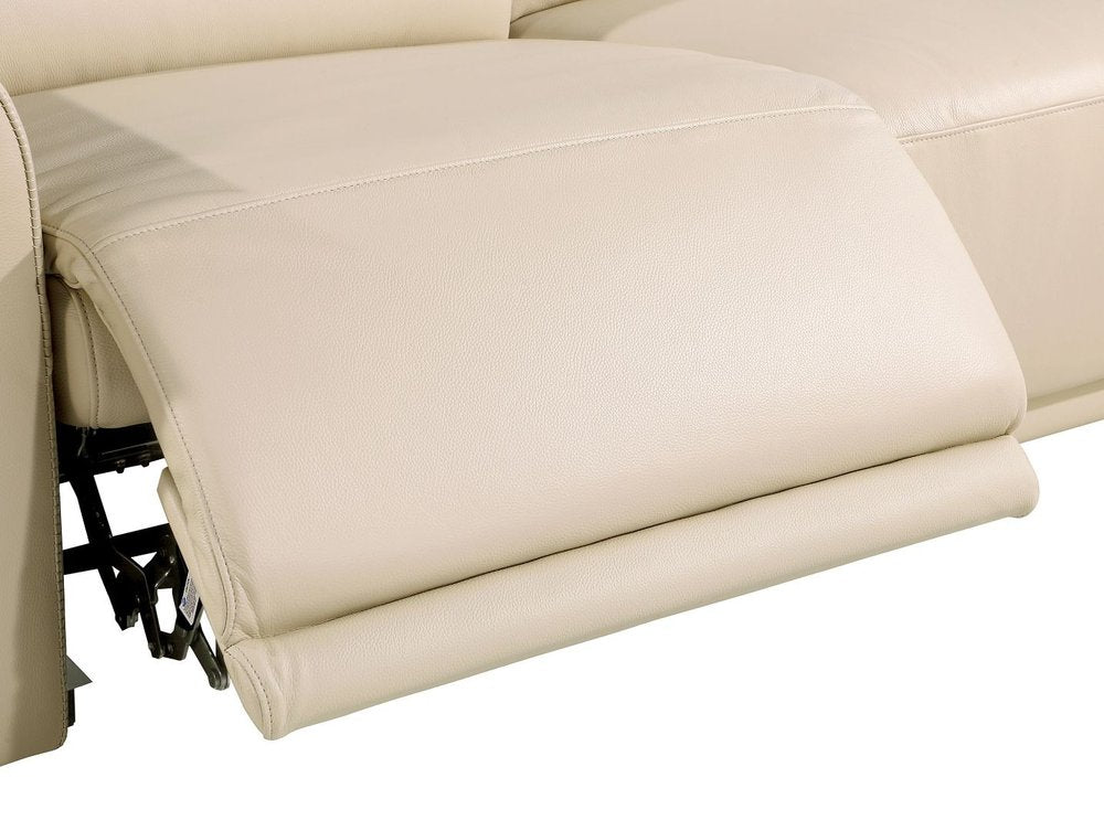 65" Cream and Black Italian Leather Power Reclining Loveseat