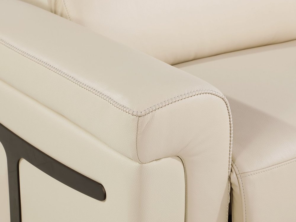 65" Cream and Black Italian Leather Power Reclining Loveseat