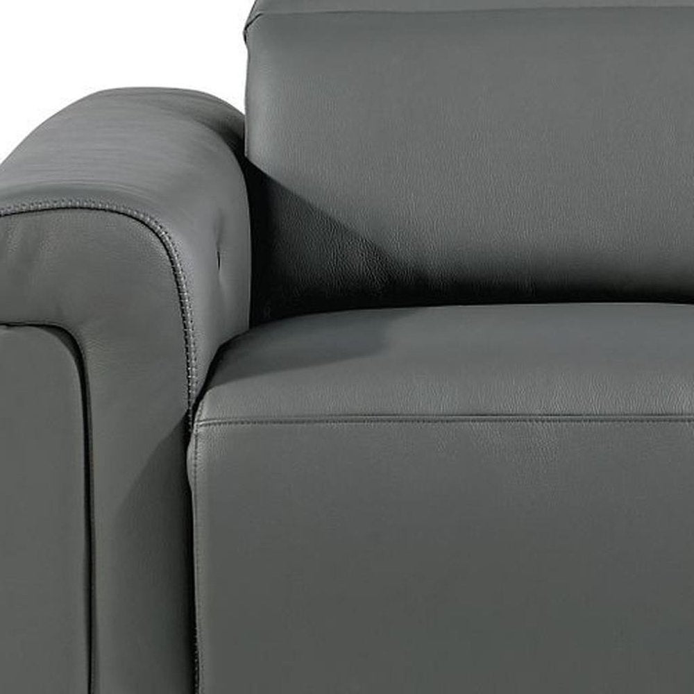 65" Dark Gray and Black Italian Leather Power Reclining Loveseat