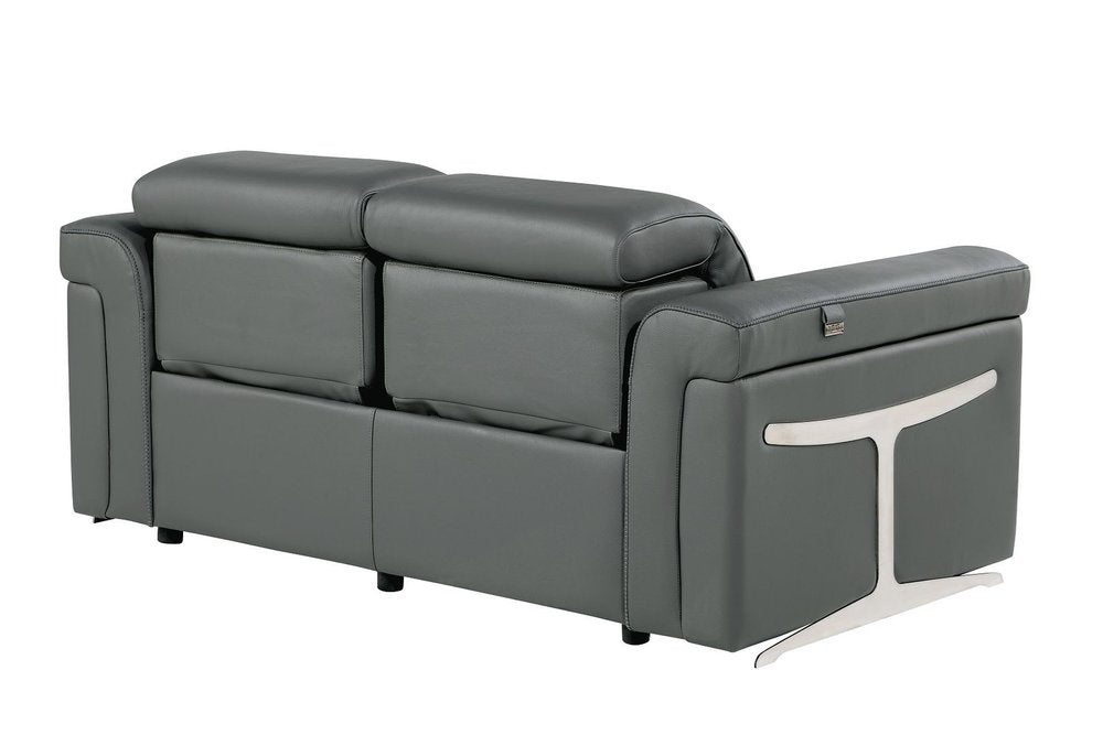 65" Dark Gray and Black Italian Leather Power Reclining Loveseat