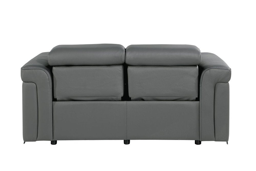 65" Dark Gray and Black Italian Leather Power Reclining Loveseat