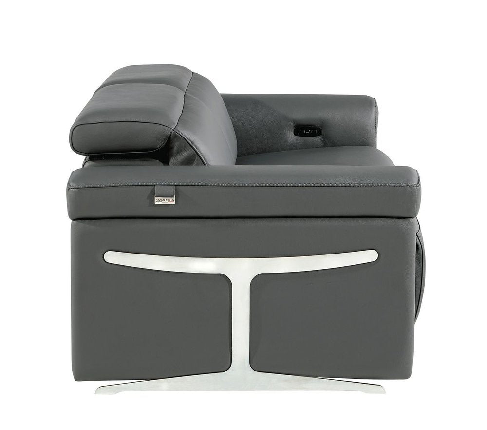 65" Dark Gray and Black Italian Leather Power Reclining Loveseat
