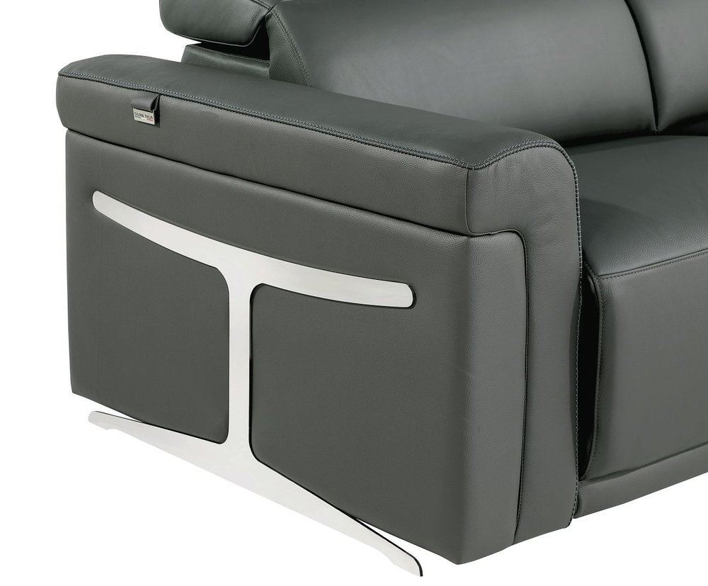 65" Dark Gray and Black Italian Leather Power Reclining Loveseat