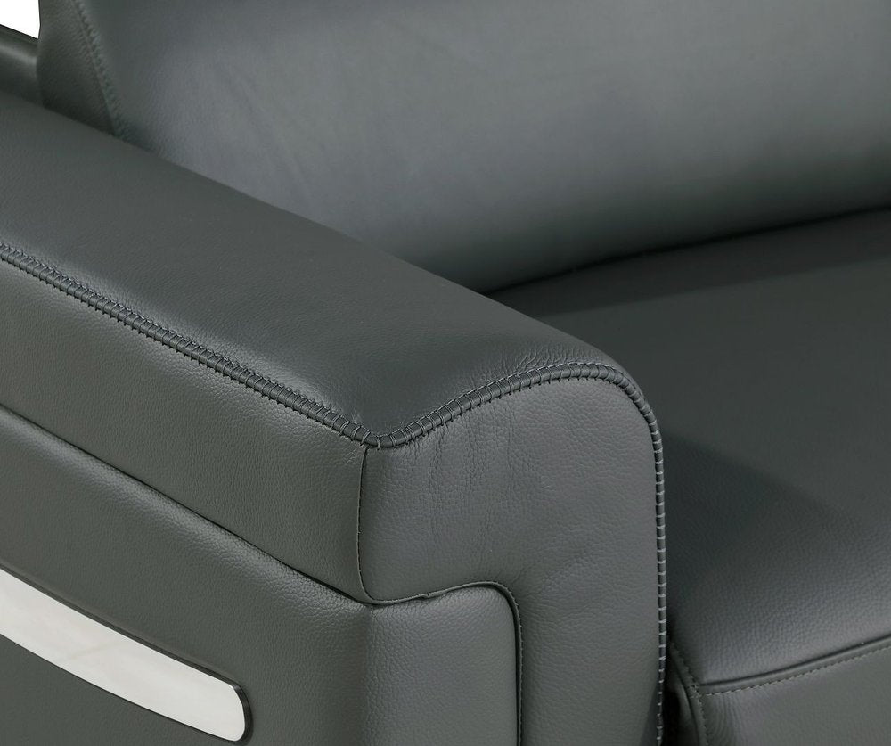 65" Dark Gray and Black Italian Leather Power Reclining Loveseat