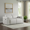 65" Light Gray and Black Italian Leather Power Reclining Loveseat