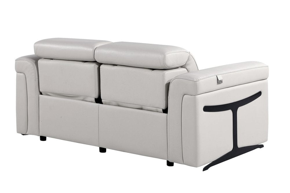 65" Light Gray and Black Italian Leather Power Reclining Loveseat