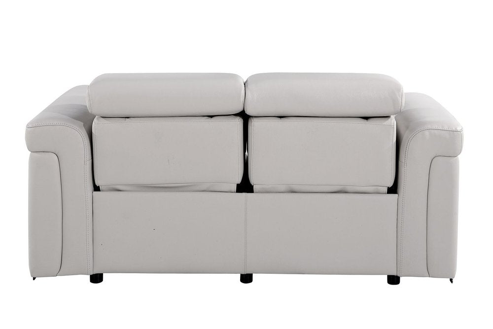 65" Light Gray and Black Italian Leather Power Reclining Loveseat