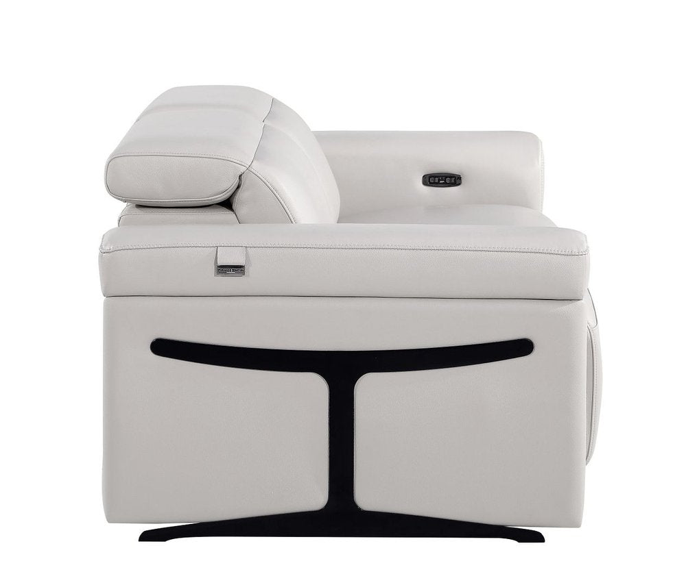 65" Light Gray and Black Italian Leather Power Reclining Loveseat