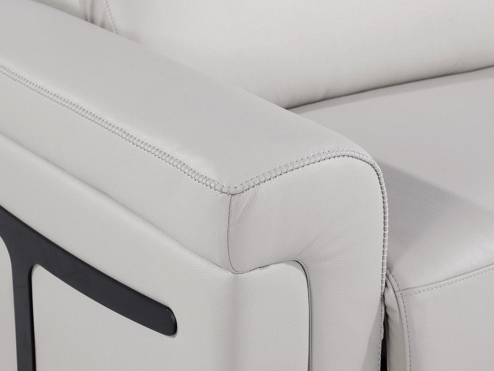 65" Light Gray and Black Italian Leather Power Reclining Loveseat