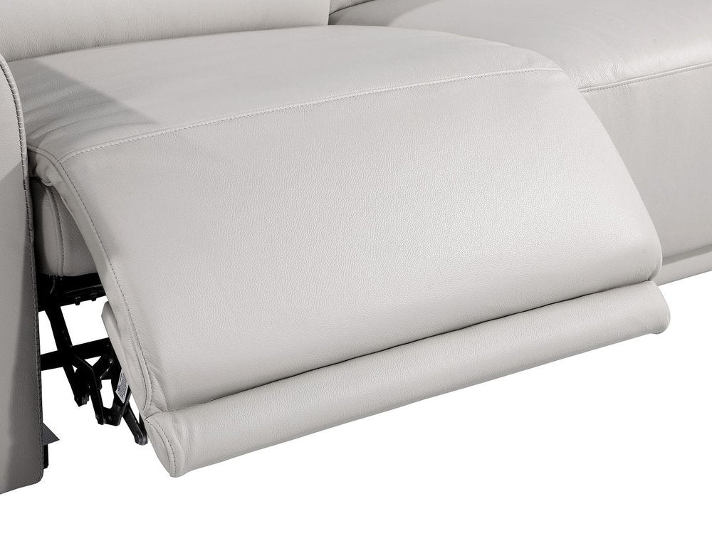 65" Light Gray and Black Italian Leather Power Reclining Loveseat