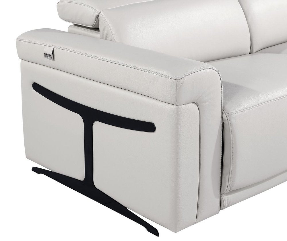 65" Light Gray and Black Italian Leather Power Reclining Loveseat