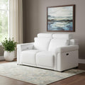 65" White and Black Italian Leather Power Reclining Loveseat