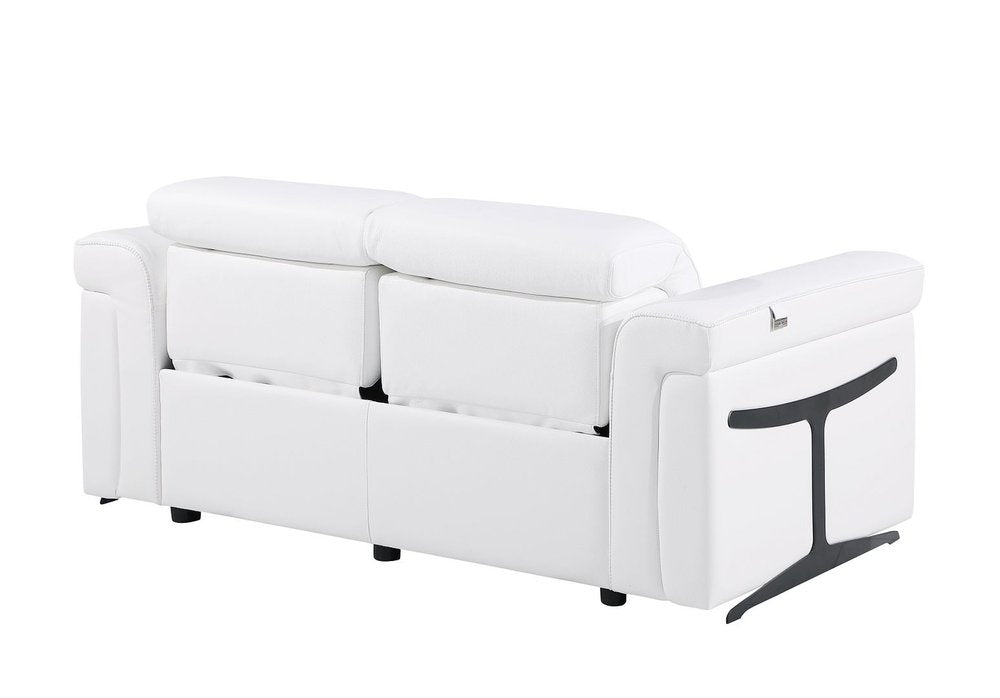 65" White and Black Italian Leather Power Reclining Loveseat