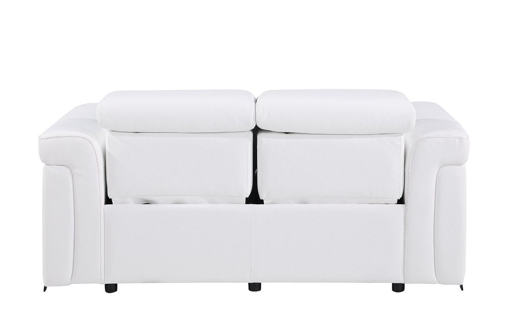 65" White and Black Italian Leather Power Reclining Loveseat