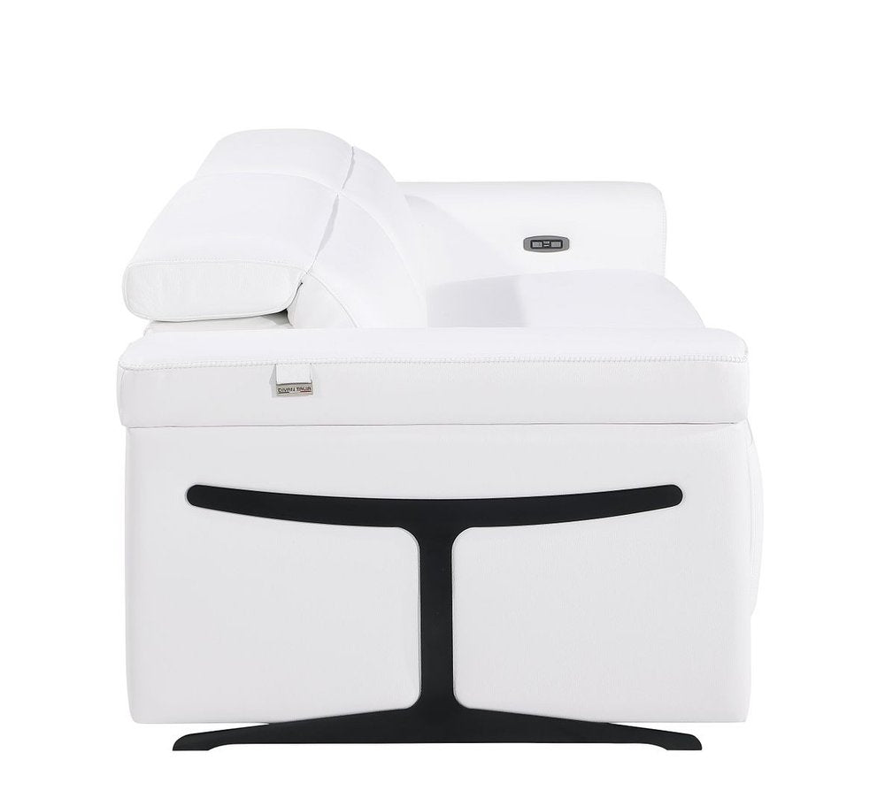 65" White and Black Italian Leather Power Reclining Loveseat