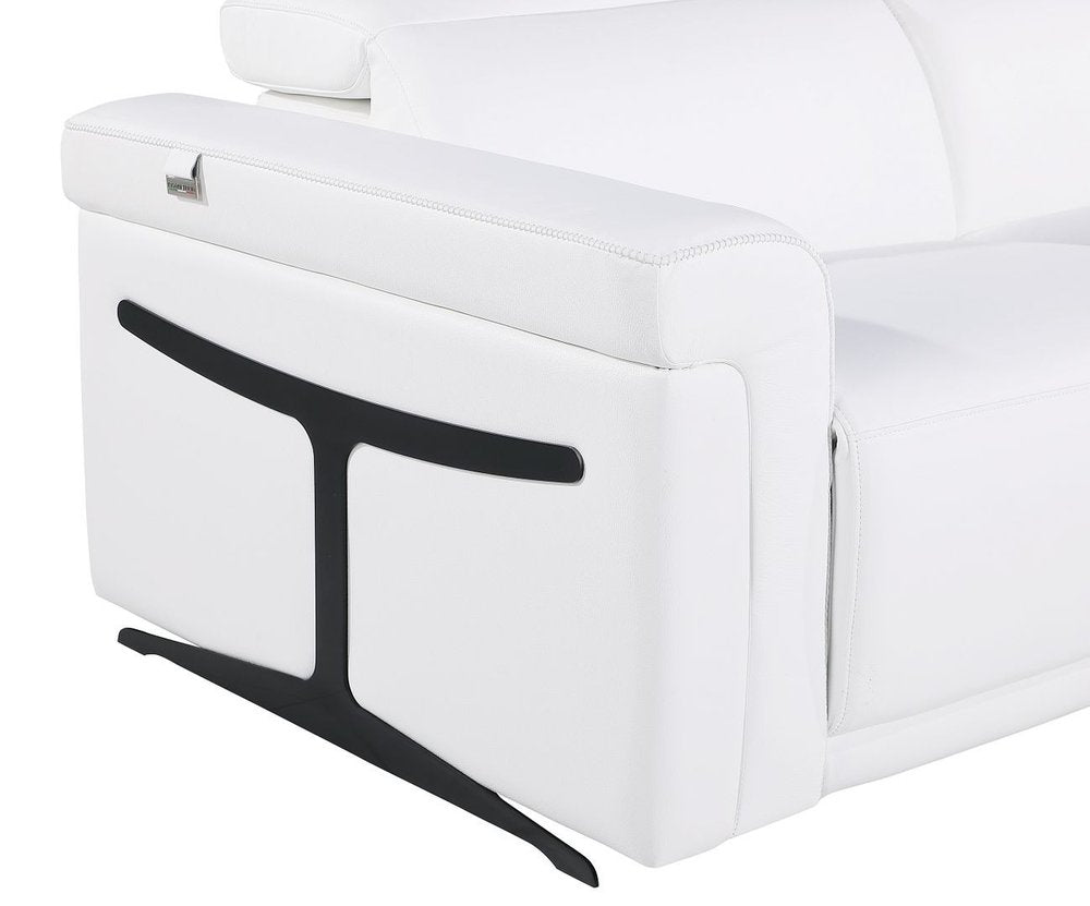 65" White and Black Italian Leather Power Reclining Loveseat
