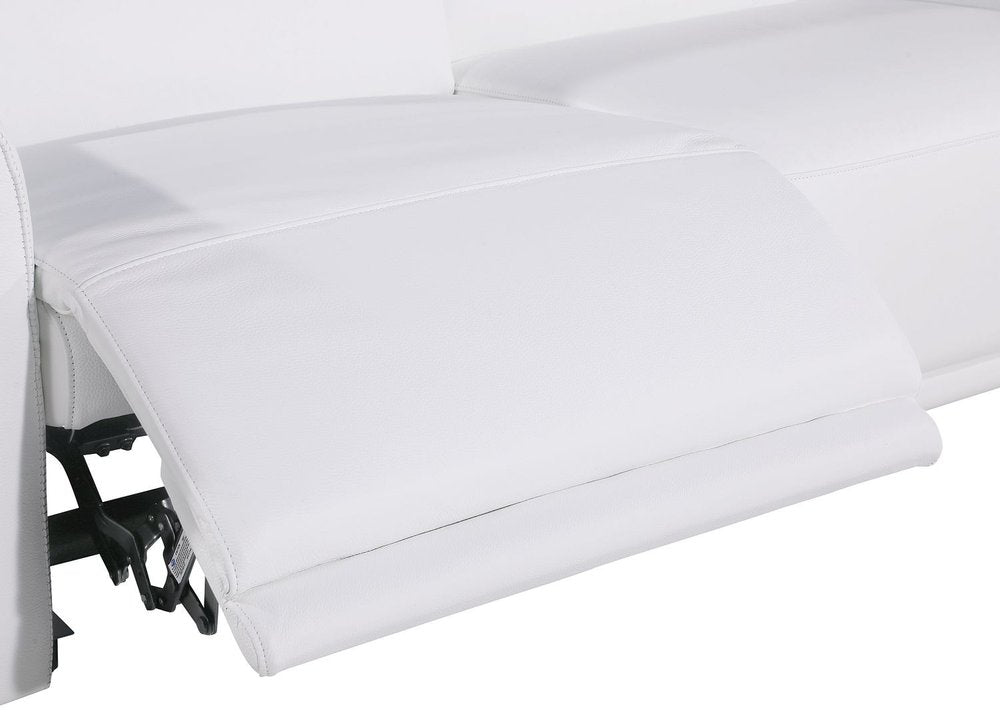 65" White and Black Italian Leather Power Reclining Loveseat